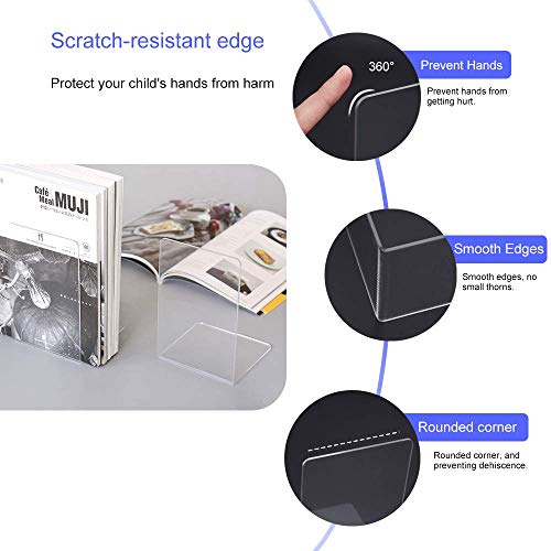 MerryNine Sujetalibros de plástico acrílico para decoración de estantería, dormitorio, biblioteca, oficina, suministros escolares, papelería regalo (acrílico, 2 pares)