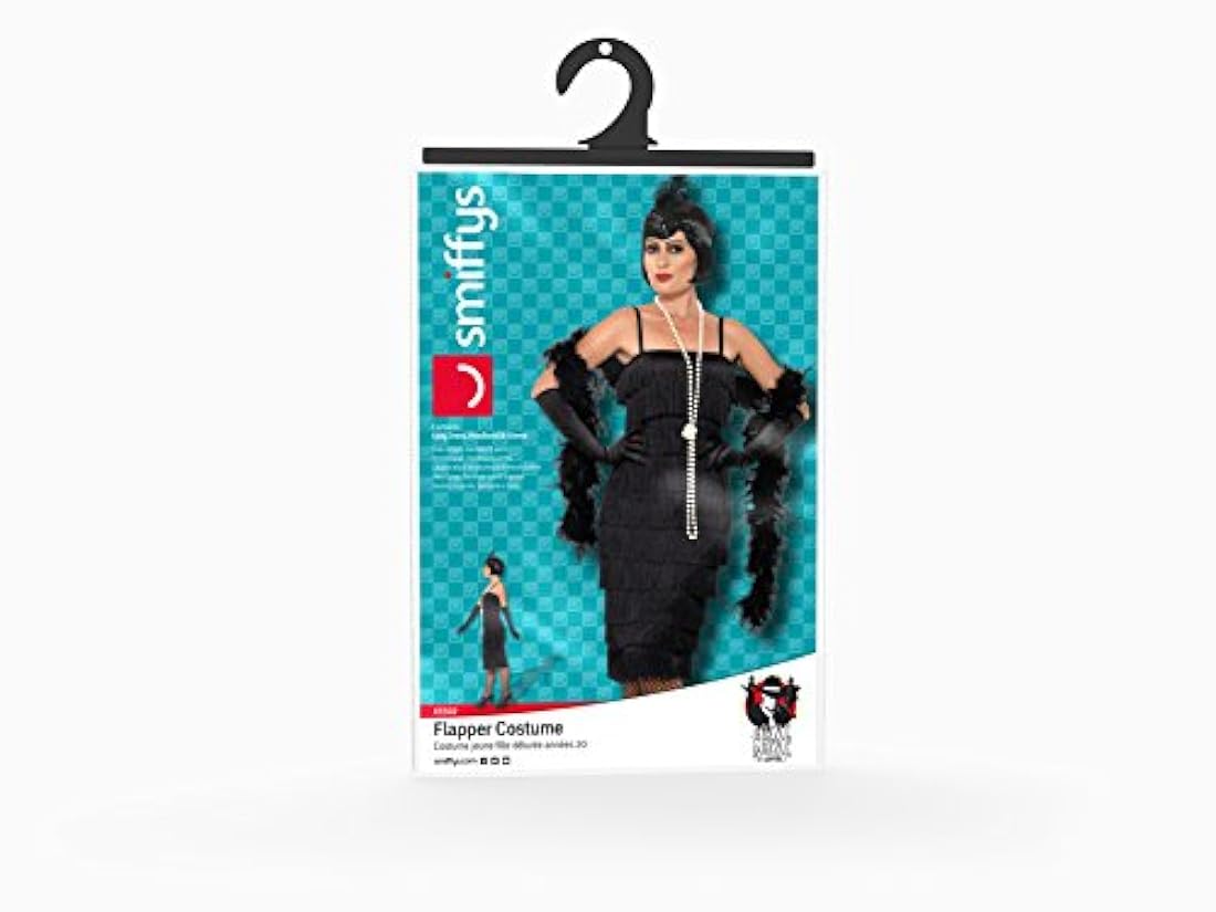 Disfraz de flapper, años 20, color negro, para mujer