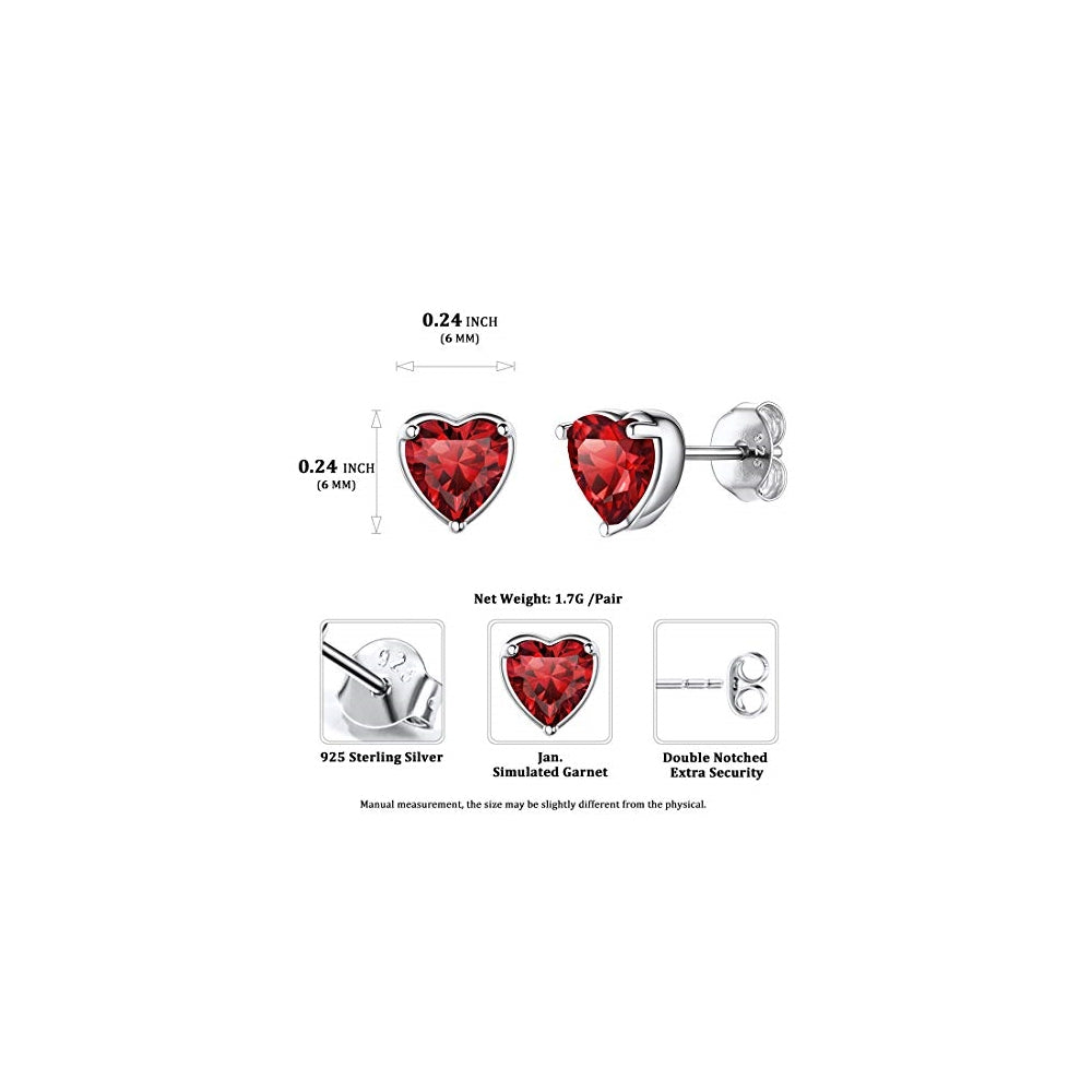 Aretes de tuerca de plata con diseño de corazón brillante
