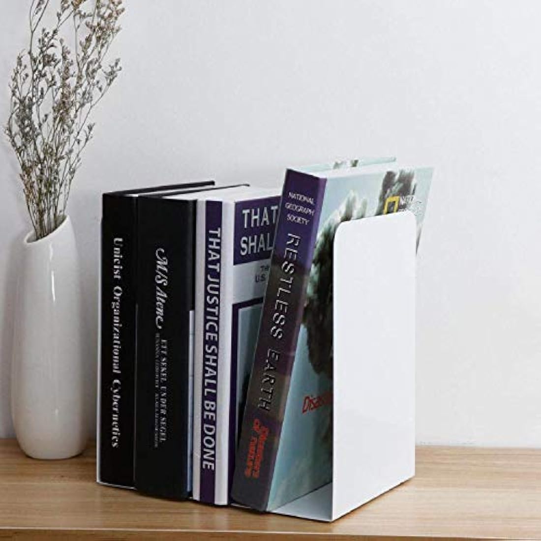 Sujetalibros de metal,color blanco,2 unid/8.7x 5.3x 3.7in.