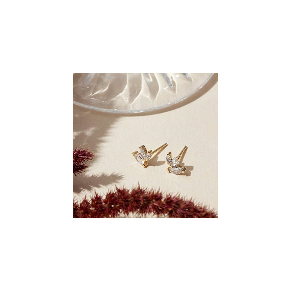 Aretes de plata chapada en oro de 14 quilates para mujeres