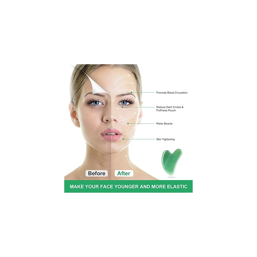 Cuidado Facia tabla de guasha de piedra de jade verde