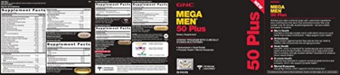 GNC Mega Men 50 Plus Vitapak, 30 paquetes, apoyan la salud del corazón y la próstata y promueve la nitidez mental
