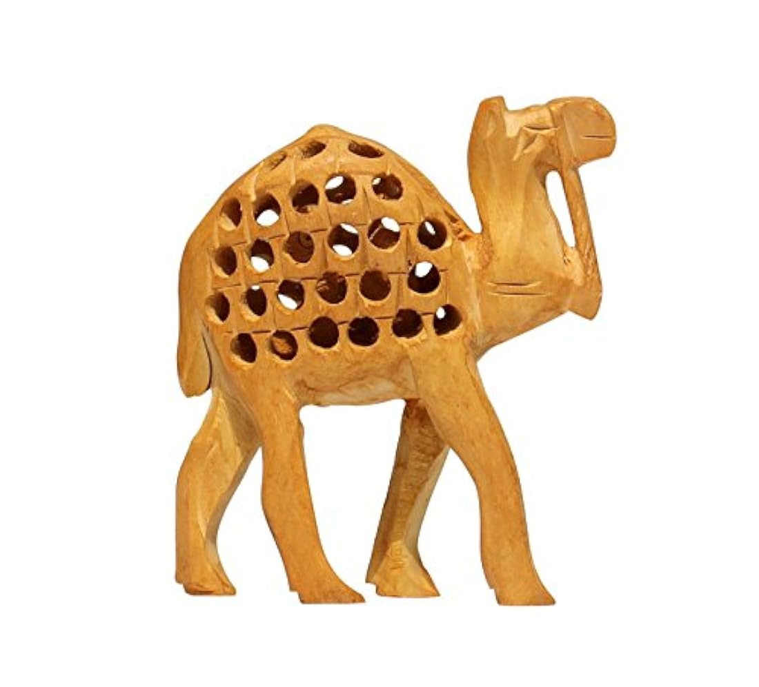 Camello mamá y bebé tallados en madera