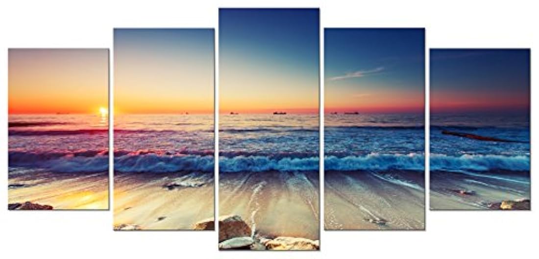 Pyradecor paisaje de mar moderno en 5 paneles HD,