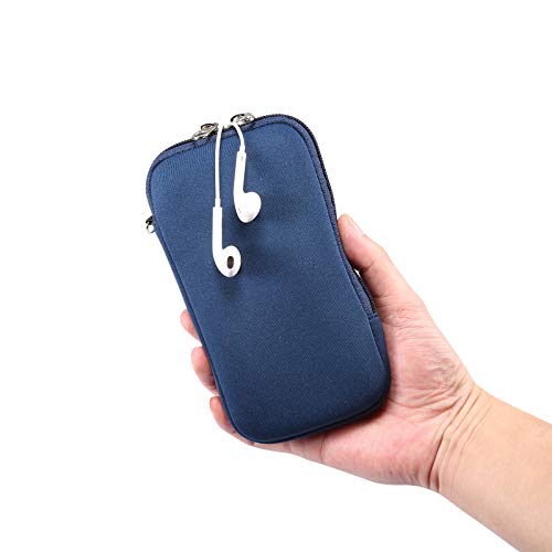Funda de neopreno con cremallera para teléfono celular, con cordón para el cuello, para Samsung Galaxy S22 Ultra S21 Ultra S20 Plus A03S A21s A13 A12, Moto G Pure G Stylus 2021, OnePlus 9 Pro, BLU, TCL (Azul-XL)