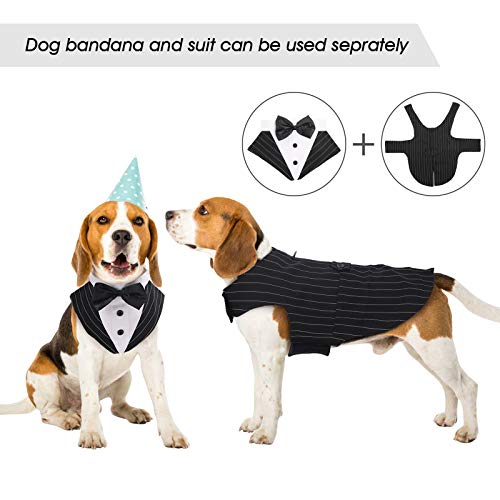 DISFRAZ estilo esmoquin Dog Tuxedo Dog Suit and Bandana Set, Dogs Tuxedo Wedding Party Suit, Dog Prince Wedding Bow Tie Shirt Formal Dog Weeding Attire for Large and Medium Dogs Golden Retriever Samo Bulldogs