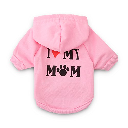 DroolingDog Camisas para perros con capucha I Love My Mom para niñas, XS, rosa