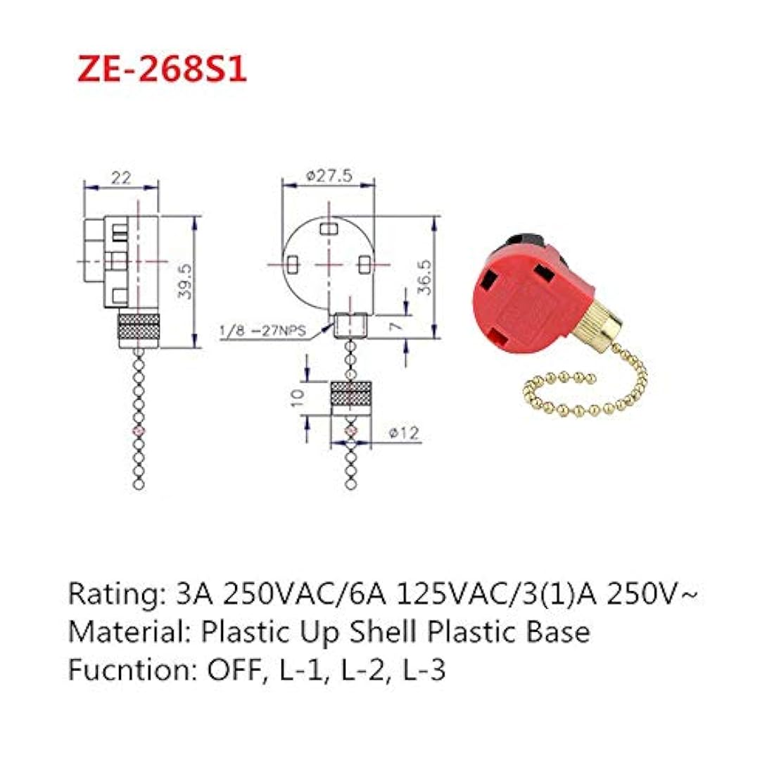 Interruptor de control de ventilador de techo