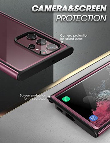 Funda transparente para Samsung Galaxy S22 Ultra 5G (versión 2022), marco delgado con protector de pantalla integrado (vino)