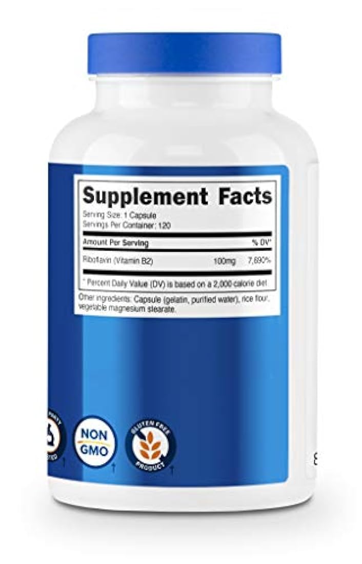 Nutricost Vitamina B2 (Riboflavina) 100 mg, 120 cápsulas – sin gluten y sin OMG
