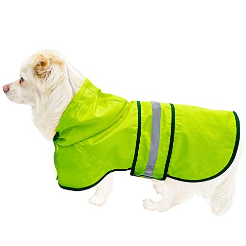 Chubasquero impermeable reflectante para perros, ligero, transpirable, con capucha, poncho con correa ajustable para el vientre y agujero para correa para perros pequeños, medianos y grandes