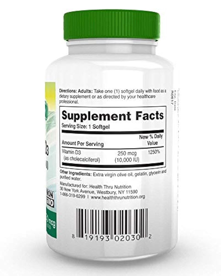 Vitamina D3 10,000 UI Sin OMG 360 Mini cápsulas blandas