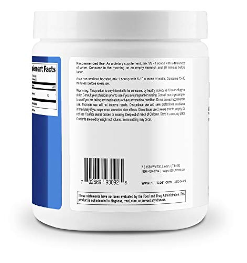 Arginina en polvo puro Nutricost, 0.17 onzas
