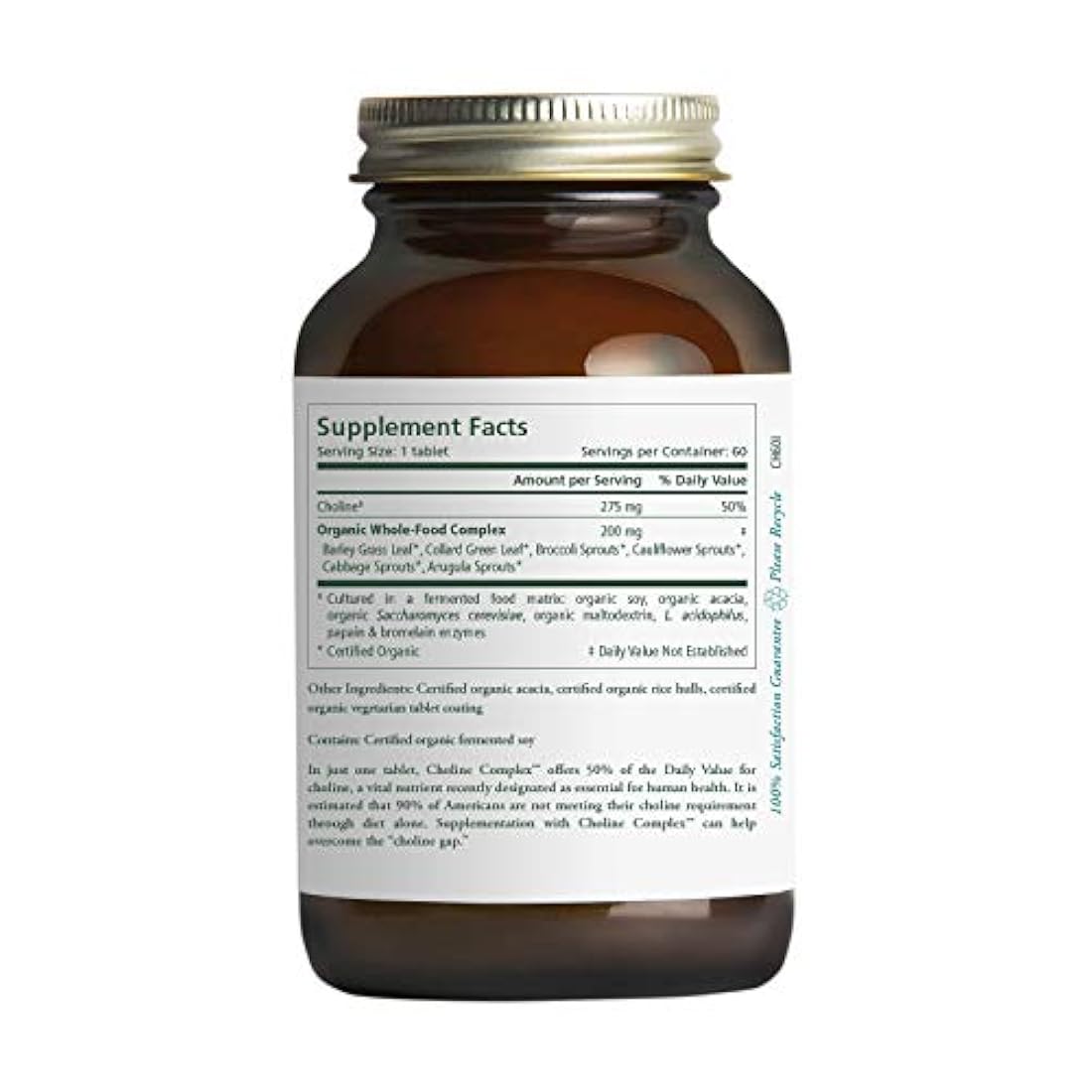 Pure Synergy Complejo de colina (60 tabletas) Vitamina de colina fabricada con vegetales y brotes orgánicos