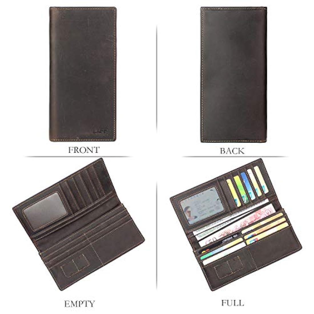 LXFF - Cartera larga de piel auténtica vintage para cheques