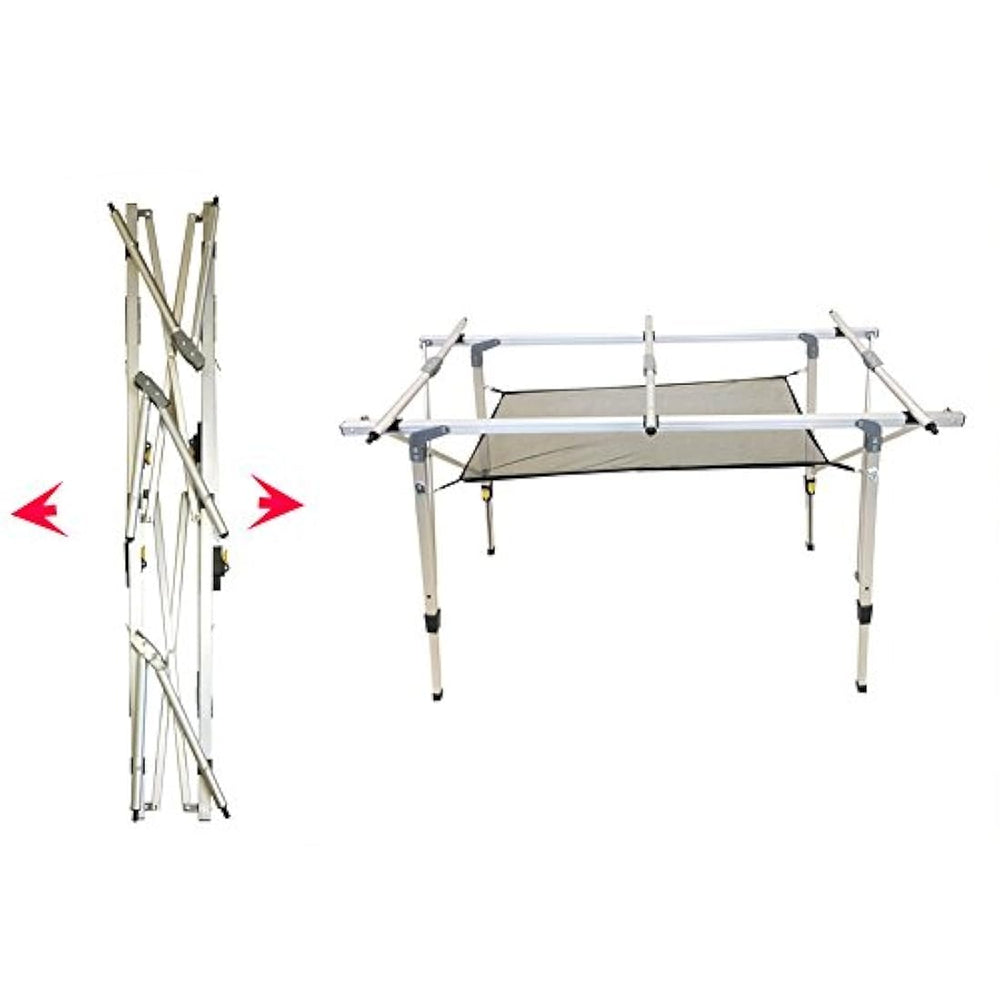 Mesa plegable de aluminio ajustable en altura para acampar