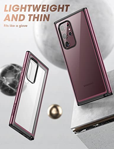 Funda transparente para Samsung Galaxy S22 Ultra 5G (versión 2022), marco delgado con protector de pantalla integrado (vino)