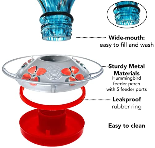 bebedero para colibrí, huevo azul con flores