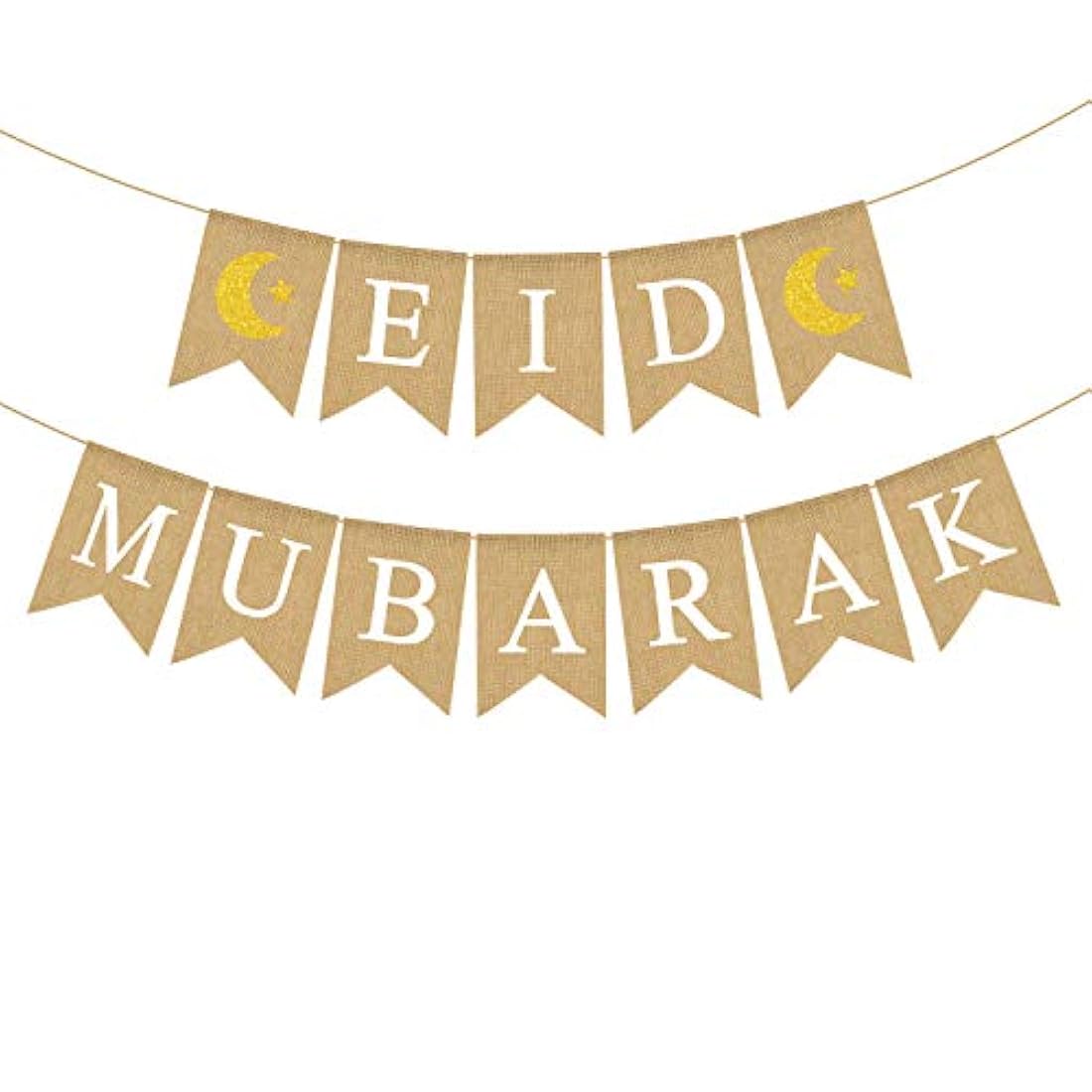 Letrero de arpillera de yute con luna y estrella