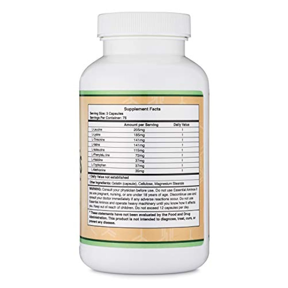 Essential Amino Acids - 1 Gram Per Serving Powder Blend of All 9 Essential Aminos (EAA) and all Branched-Chain Aminos (BCAAs) (Leucine, Isoleucine, Valine) 225 Capsules by Double Wood Supplements