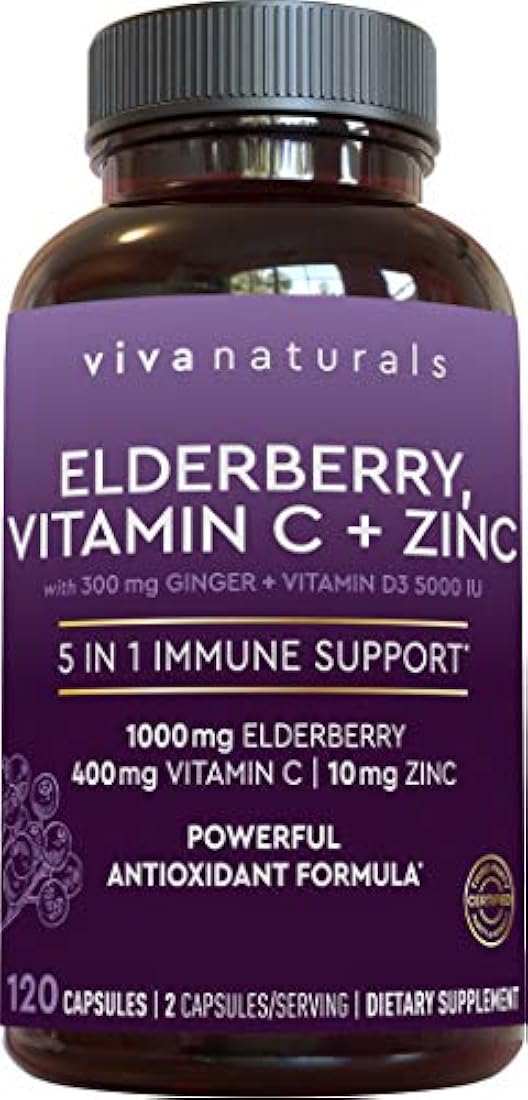 Vitamina C, Zinc, Vitamina D 5000 IU y jengibre 120 cápsulas