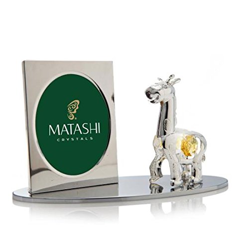 Marco plateado con estatuilla de jirafa