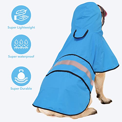 Ezierfy Impermeable reflectante impermeable para perros, chaqueta ajustable para mascotas, poncho ligero con capucha para perros pequeños a X, grandes y cachorros