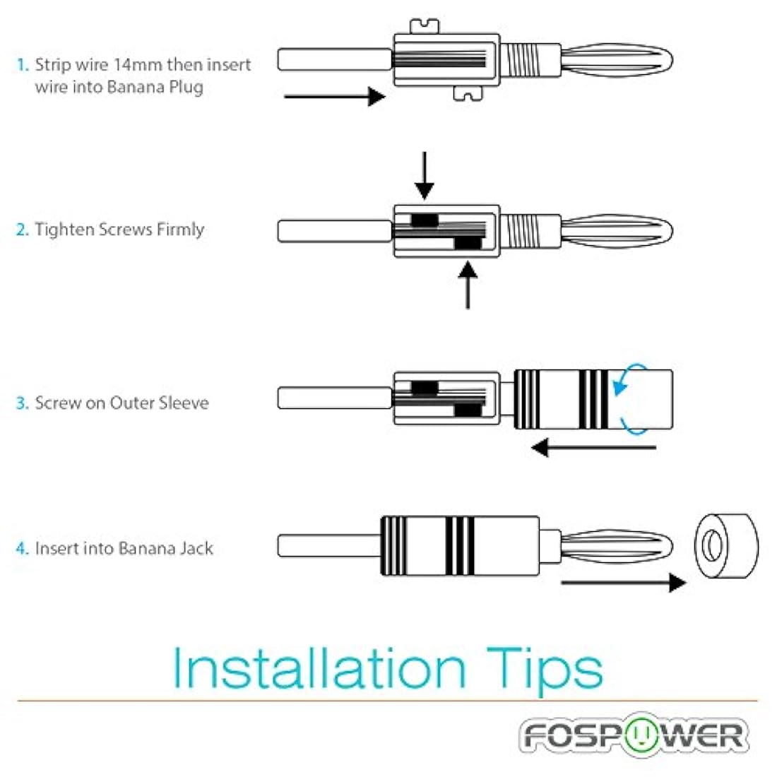 FosPower - Conectores chapados en oro de 24 K para altavoz
