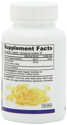 Deva Vegan Vitamins Vitamina E natural 400iu con tocoferoles mixtos, 90 unidades