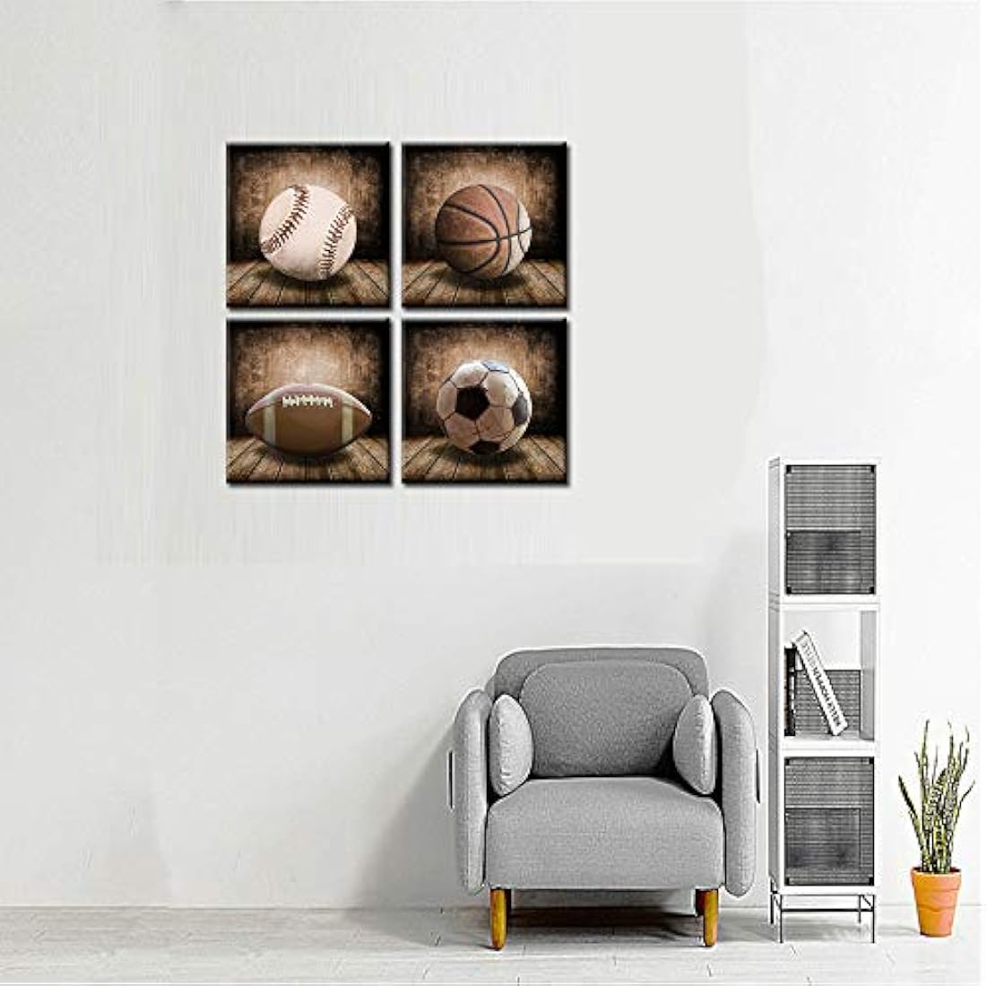 Lienzo para pared con diseño rústico de baloncesto de fútbol