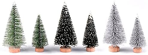 8 Pcs Árboles Navideños Artificiales Miniatura con Base de Madera