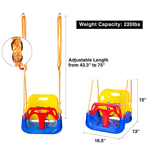RedSwing 3 en 1 asiento de columpio para bebé, columpio para niños, antivueltas y seguro desmontable para bebés a adolescentes y niños columpio asiento para patio exterior, azul