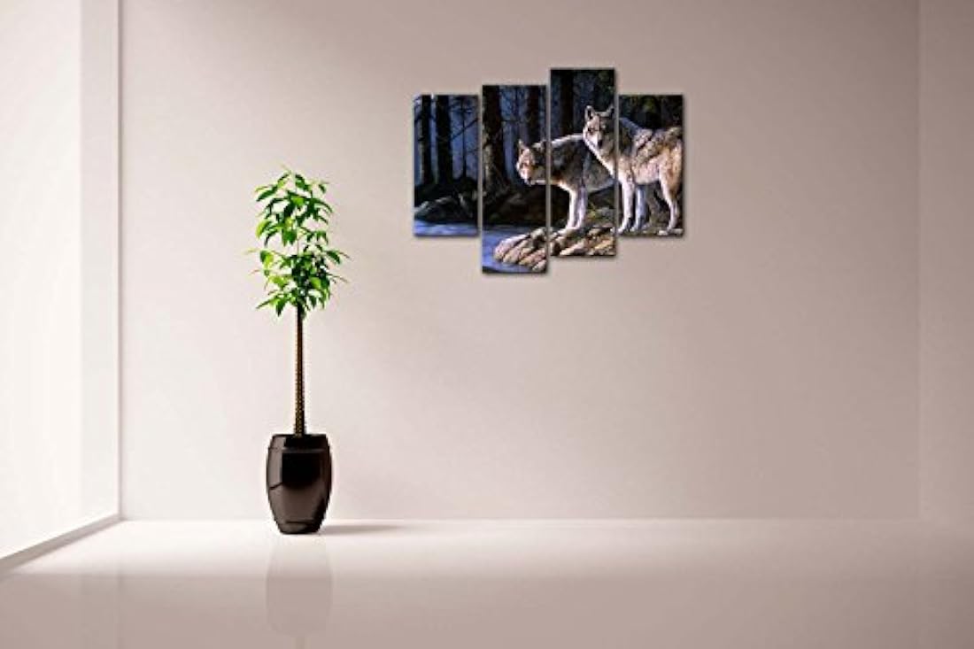 Cuadro de pared con diseño de lobos en la orilla del río