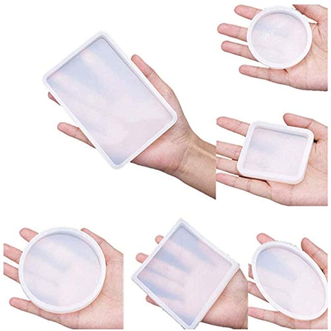 Moldes de resina de grandes diseños, Airlxf, 6 piezas de moldes de resina para moldear joyas, reutilizables, redondos, cuadrados, rectangulares, elipse, pequeños, rectangulares, para hacer joyas de resina