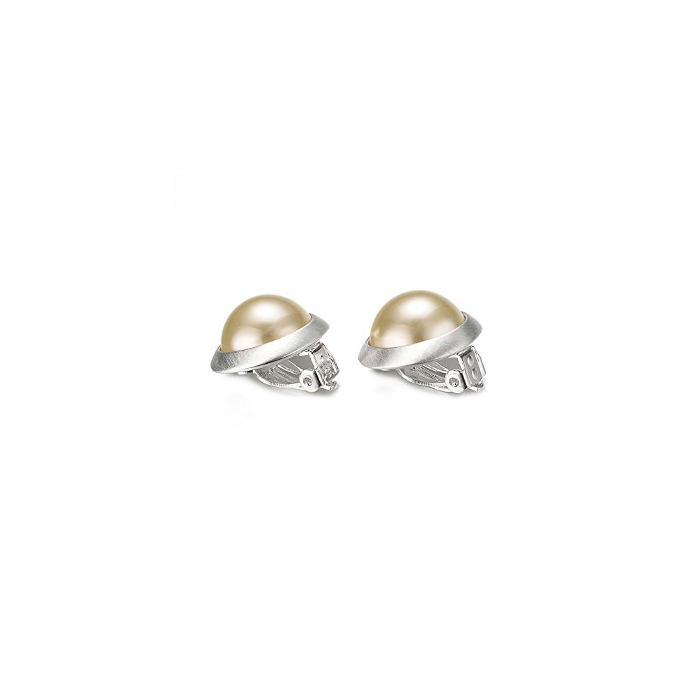 Aretes de clip redondos de perlas para mujer