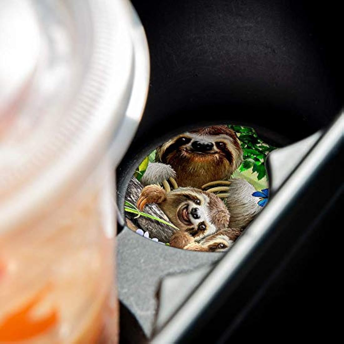 Posavasos de goma para coche | Selfie de la familia Sloth