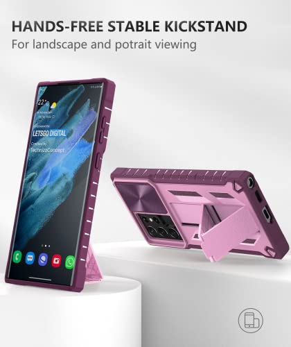 Funda para Samsung Galaxy S22 Ultra: protección de grado militar a prueba de caídas, resistente protección S22 Note 5G con soporte y deslizante, TPU a prueba de golpes, diseño híbrido con textura mate