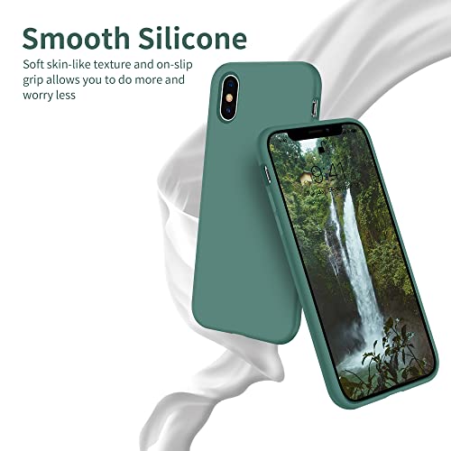 OTOFLY Funda compatible con iPhone X, ultra delgada, de silicona líquida con protección de cuerpo completo, antiarañazos, a prueba de golpes, forro de microfibra suave de 5.8 pulgadas (verde pino)