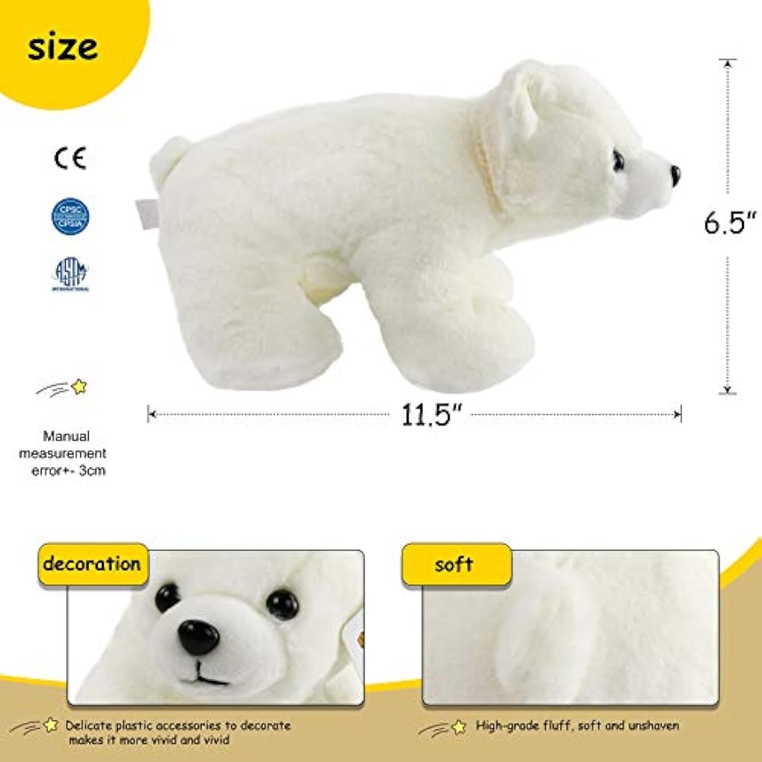 Juguete de peluche suave y curioso Oso polar brillante