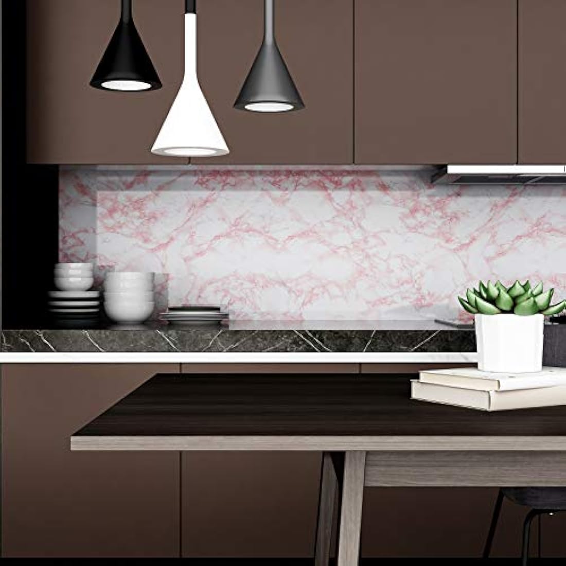 Vinilo autoadhesivo decorativo tipo mármol rosa (15.7x236)