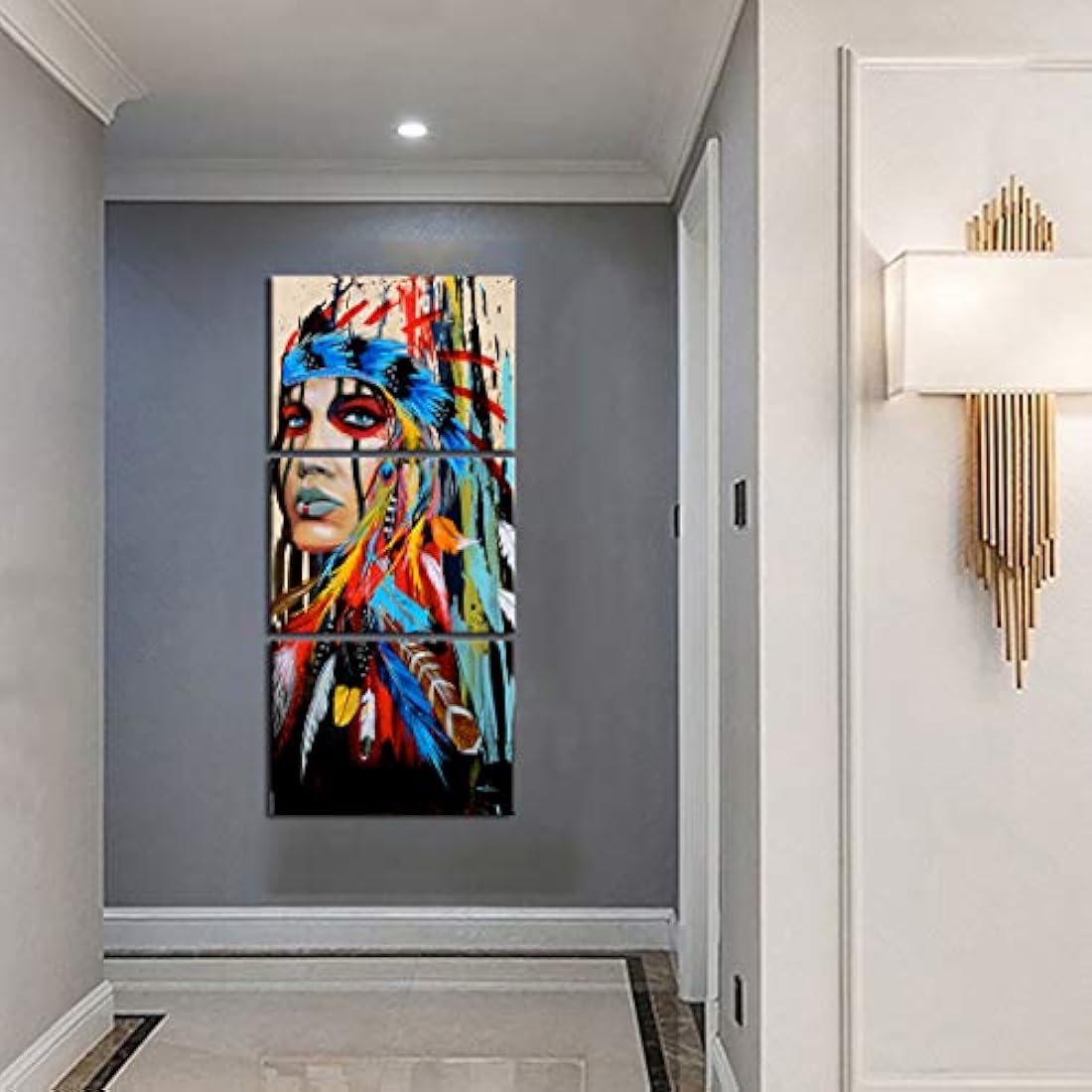 Yatsen Bridge Wolf - Pintura india americana 3 piezas