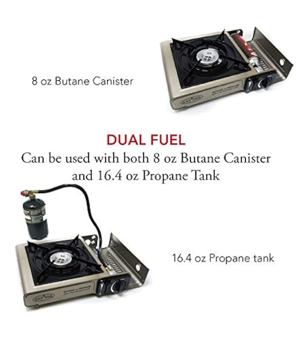 Estufa portátil de doble combustible (gas propano y butano