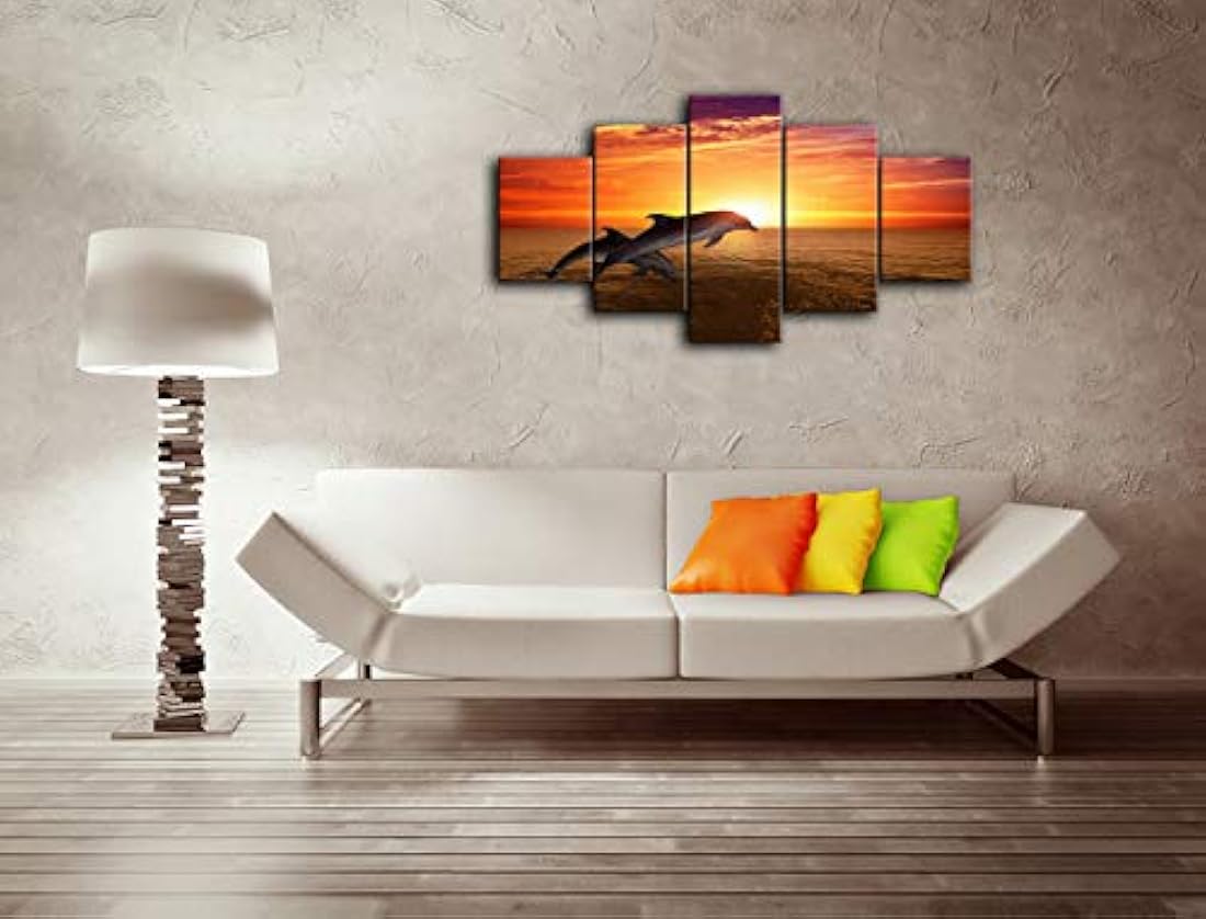 Lienzo decorativo con diseño de delfín al atardecer