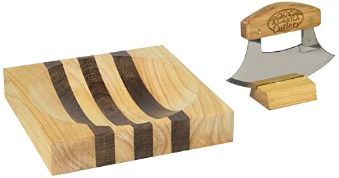 Alaska Ulu - Juego de cuchillos con mango de madera y tabla