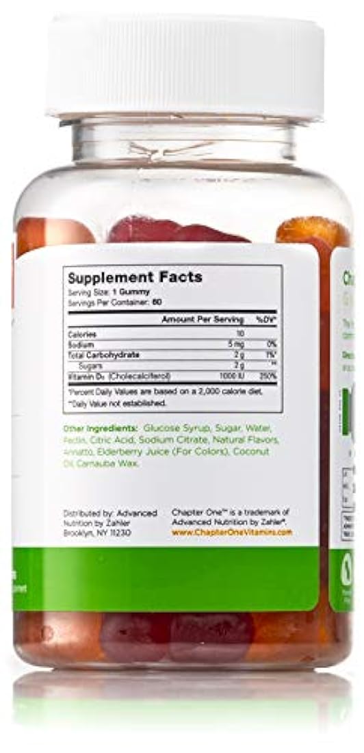 Capítulo uno Vitamina D3 gomas, gran sabor masticable vitamina D3 para niños, vitamina D3 1000IU, certificado Kosher (60 gomas con sabor)