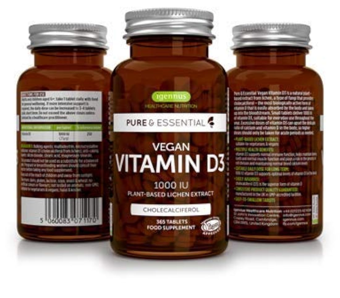 Puro Essentials Vegano vitamina D3 1000IU Colecalciferol