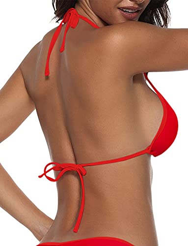 bikini triangular para mujer, con relleno push-up y cordón