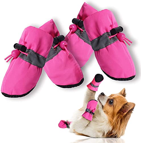 CALHNNA Zapatos para perros con pavimento caliente para cachorros, protectores de patas con suela antideslizante y correa reflectante, 4 unidades