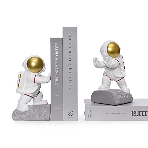 Kakizzy - Sujetalibros de resina para decoración del hogar, sujetalibros de resina con temática espacial para sujetalibros para niños (astronauta D-Gold)